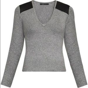 bcbgmaxazria v neck sweater with faux leather